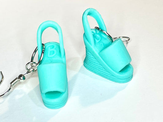 Bright Blue Wedge Doll Shoe Earrings